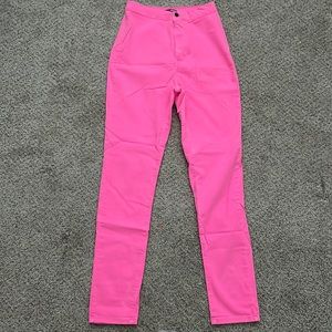 Super High Waisted Neon Pink Skinny Jeans